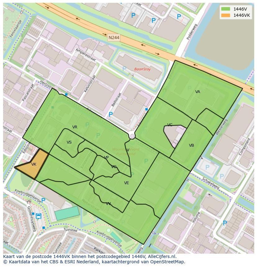 Afbeelding van het postcodegebied 1446 VK op de kaart.