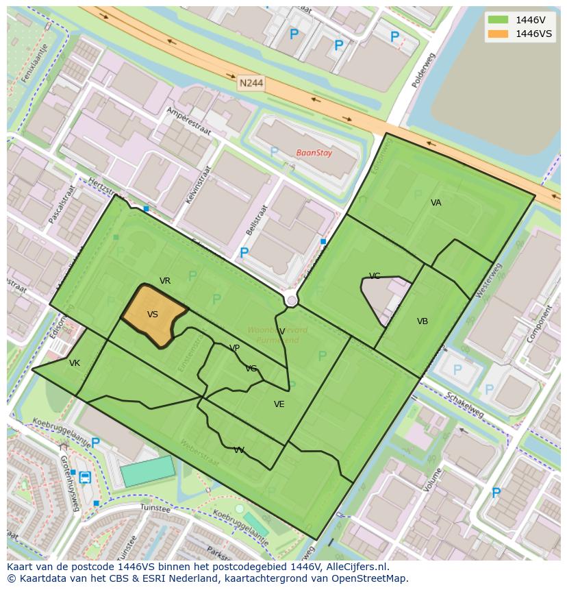 Afbeelding van het postcodegebied 1446 VS op de kaart.