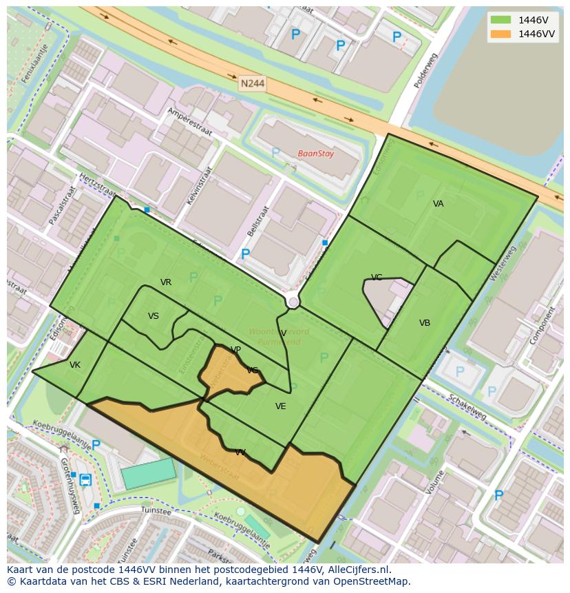Afbeelding van het postcodegebied 1446 VV op de kaart.