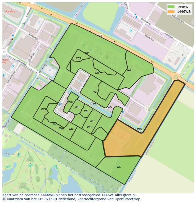 Afbeelding van het postcodegebied 1446 WB op de kaart.
