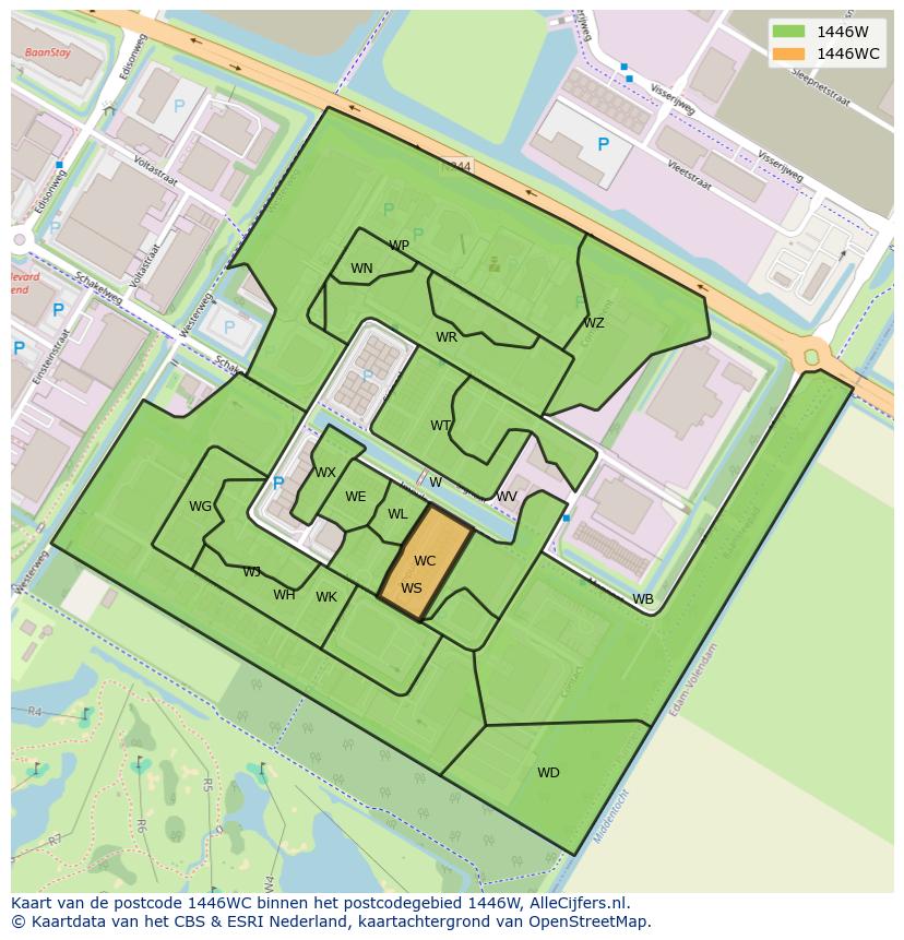 Afbeelding van het postcodegebied 1446 WC op de kaart.