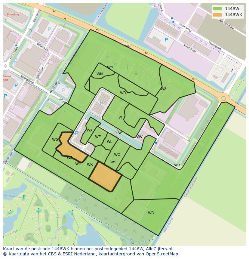 Afbeelding van het postcodegebied 1446 WK op de kaart.