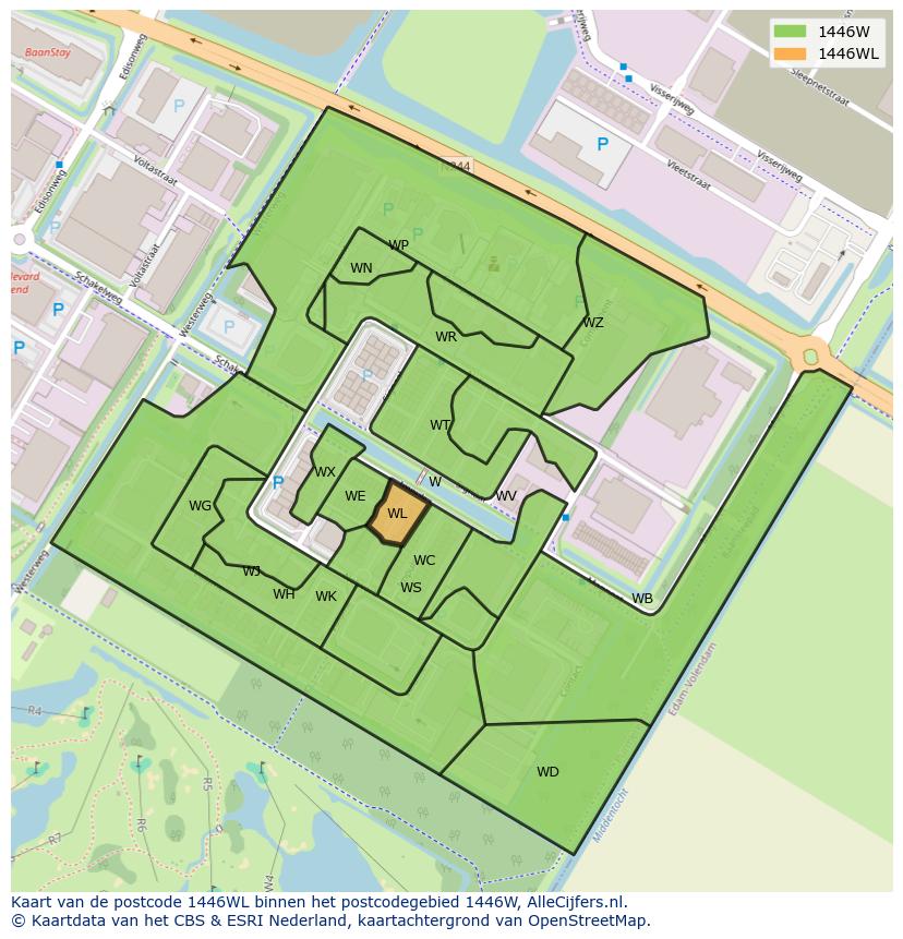 Afbeelding van het postcodegebied 1446 WL op de kaart.