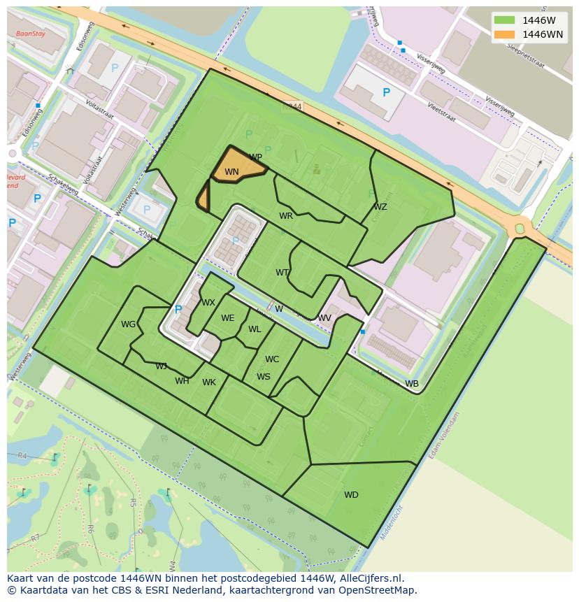 Afbeelding van het postcodegebied 1446 WN op de kaart.