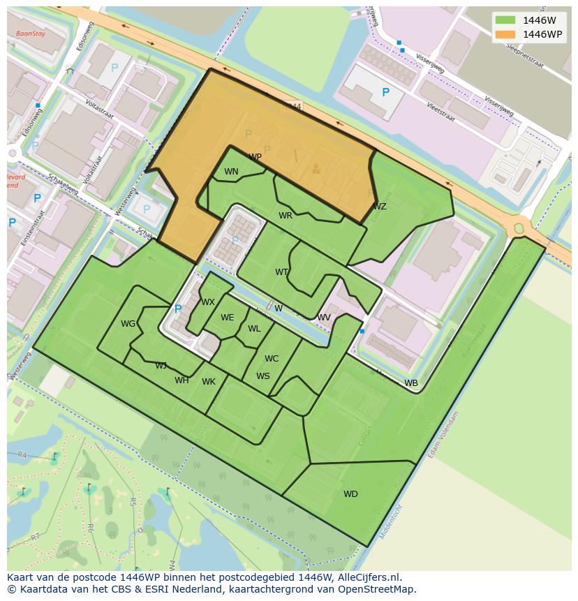 Afbeelding van het postcodegebied 1446 WP op de kaart.