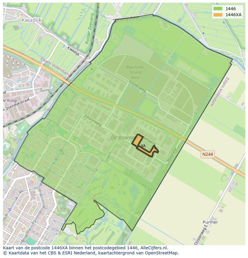 Afbeelding van het postcodegebied 1446 XA op de kaart.