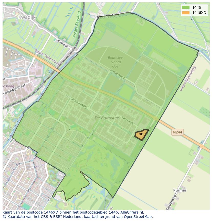 Afbeelding van het postcodegebied 1446 XD op de kaart.