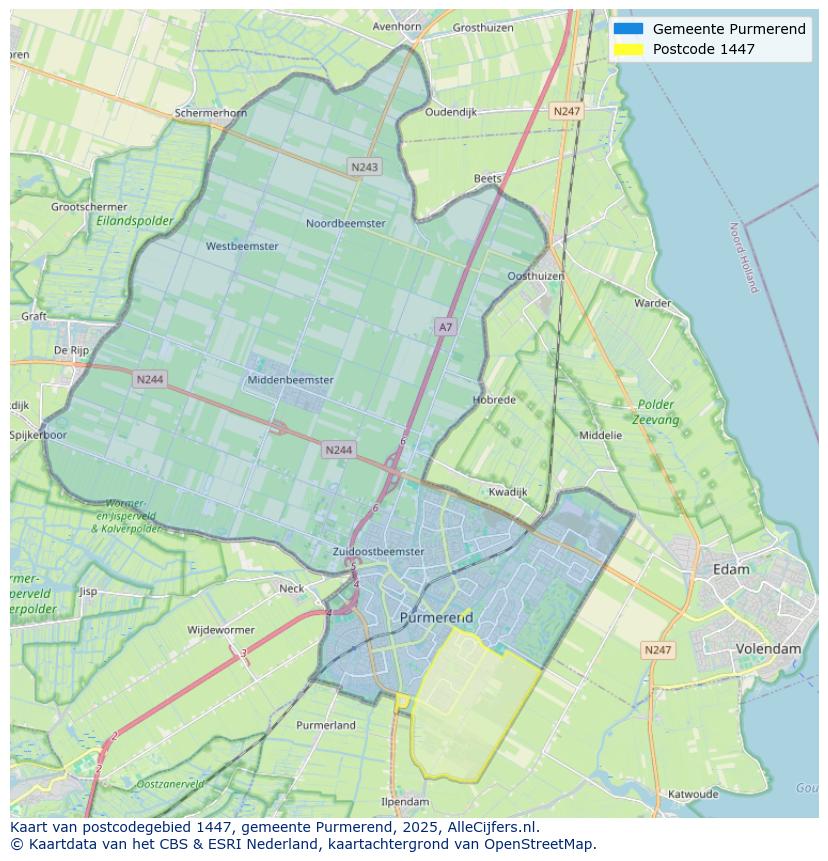 Afbeelding van het postcodegebied 1447 op de kaart.