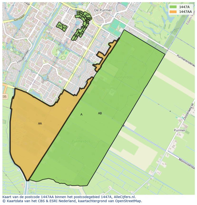 Afbeelding van het postcodegebied 1447 AA op de kaart.