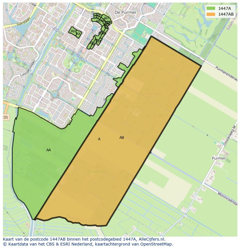 Afbeelding van het postcodegebied 1447 AB op de kaart.
