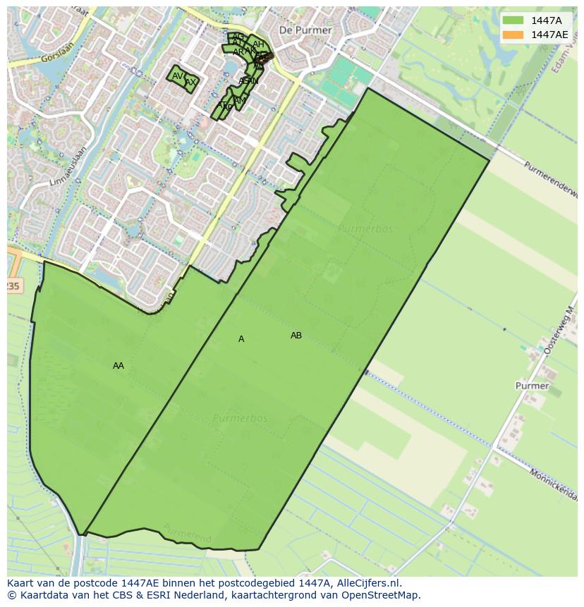 Afbeelding van het postcodegebied 1447 AE op de kaart.