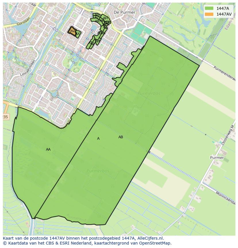 Afbeelding van het postcodegebied 1447 AV op de kaart.
