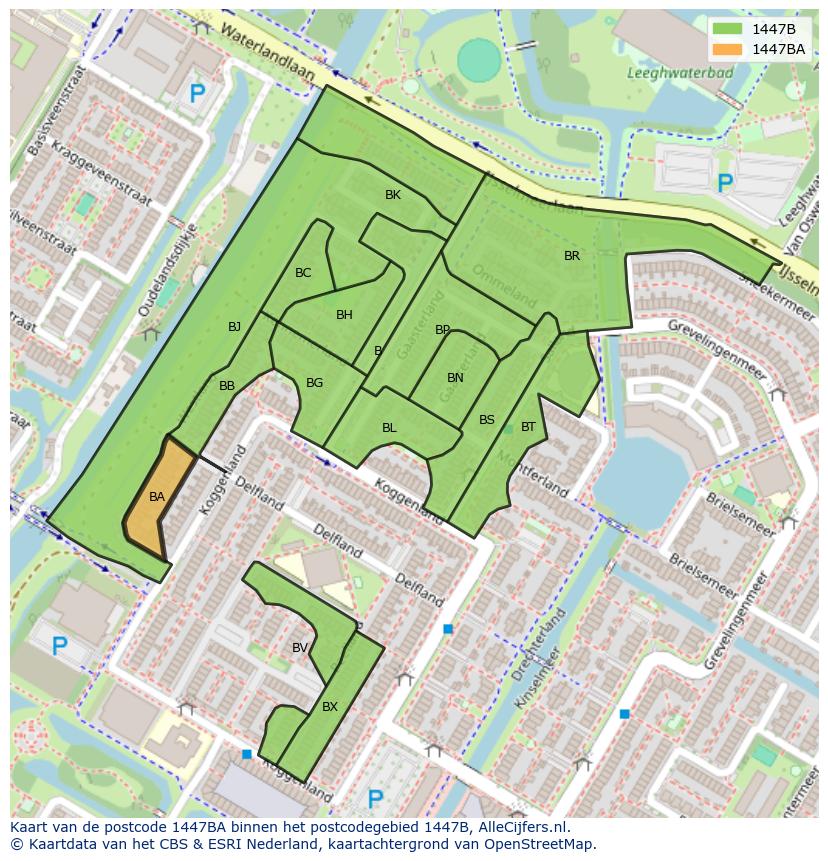Afbeelding van het postcodegebied 1447 BA op de kaart.