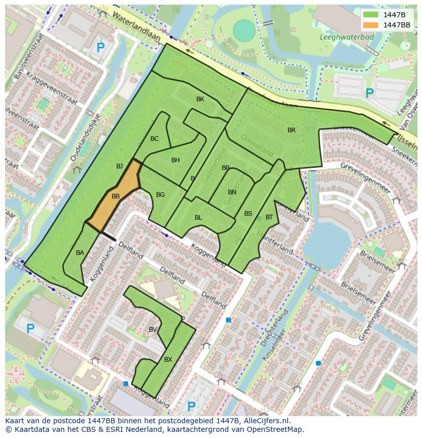 Afbeelding van het postcodegebied 1447 BB op de kaart.