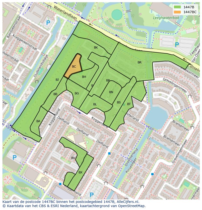 Afbeelding van het postcodegebied 1447 BC op de kaart.