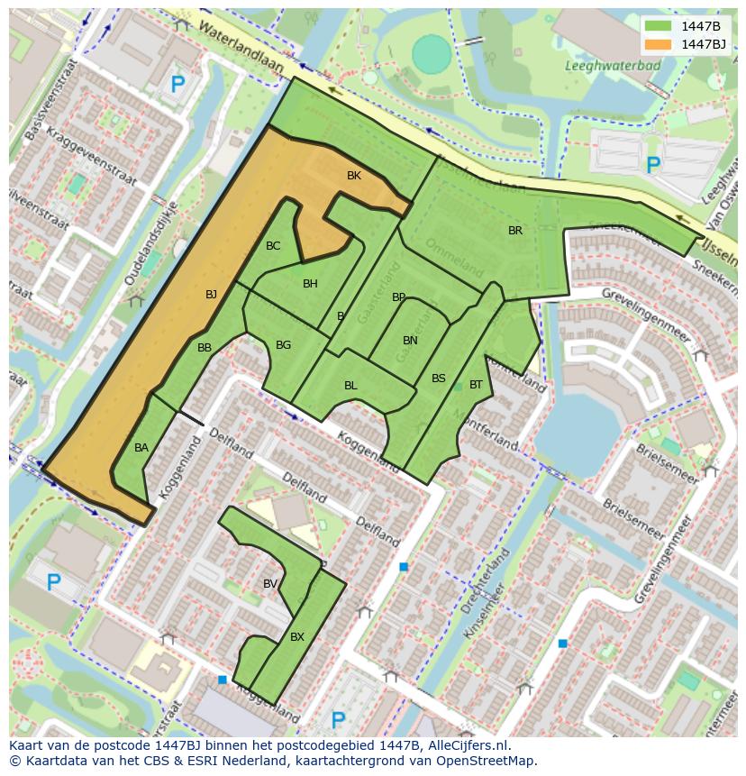 Afbeelding van het postcodegebied 1447 BJ op de kaart.