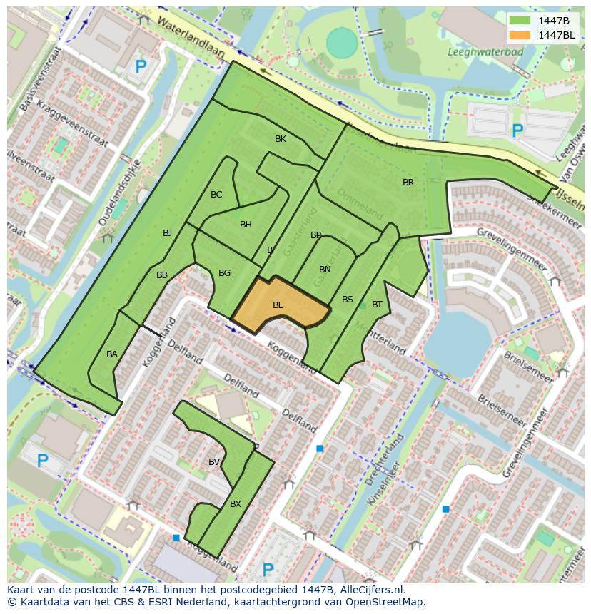 Afbeelding van het postcodegebied 1447 BL op de kaart.