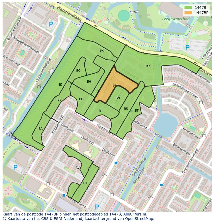 Afbeelding van het postcodegebied 1447 BP op de kaart.