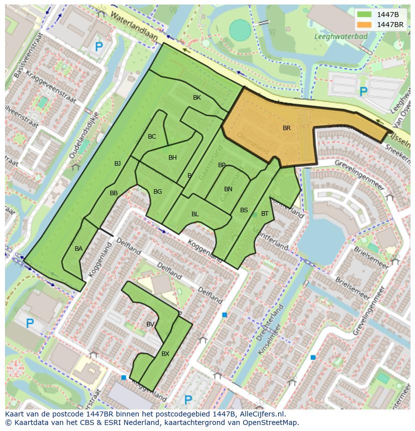 Afbeelding van het postcodegebied 1447 BR op de kaart.