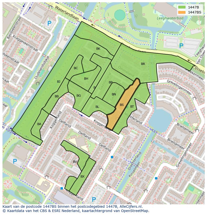 Afbeelding van het postcodegebied 1447 BS op de kaart.