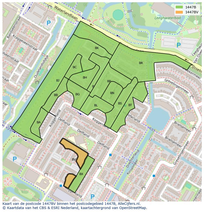 Afbeelding van het postcodegebied 1447 BV op de kaart.