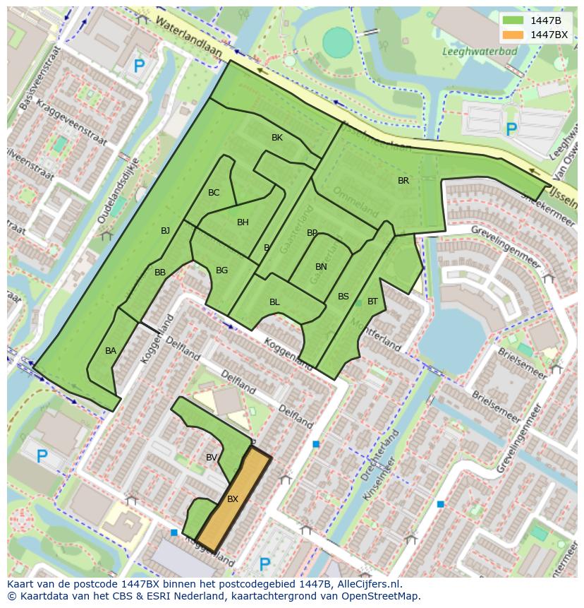 Afbeelding van het postcodegebied 1447 BX op de kaart.