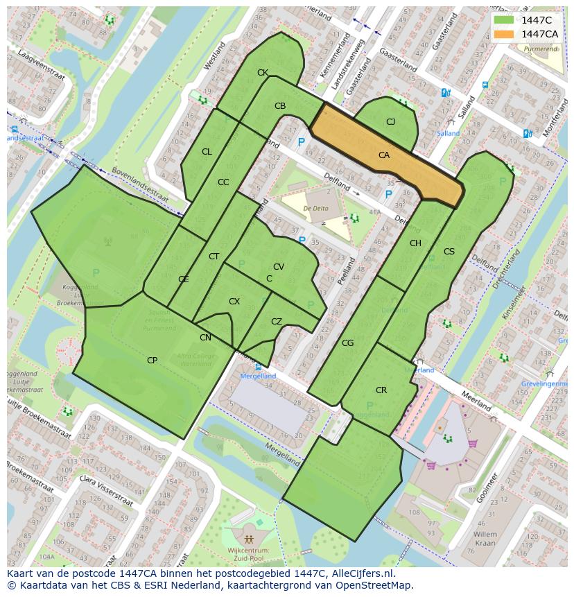 Afbeelding van het postcodegebied 1447 CA op de kaart.