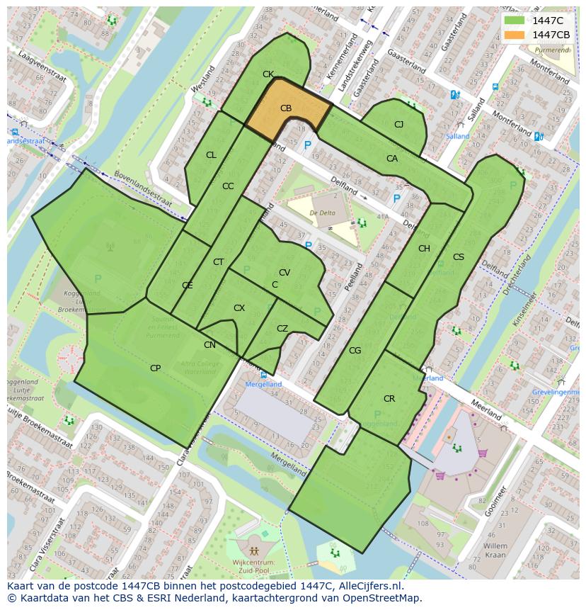 Afbeelding van het postcodegebied 1447 CB op de kaart.