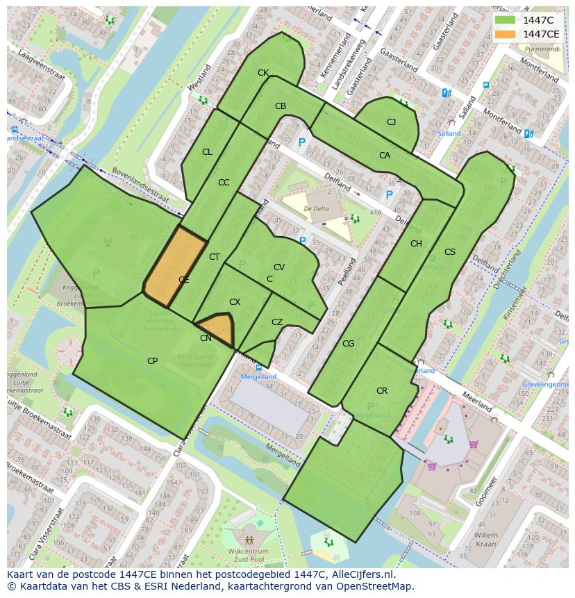 Afbeelding van het postcodegebied 1447 CE op de kaart.
