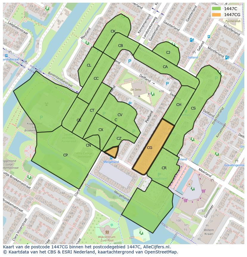 Afbeelding van het postcodegebied 1447 CG op de kaart.