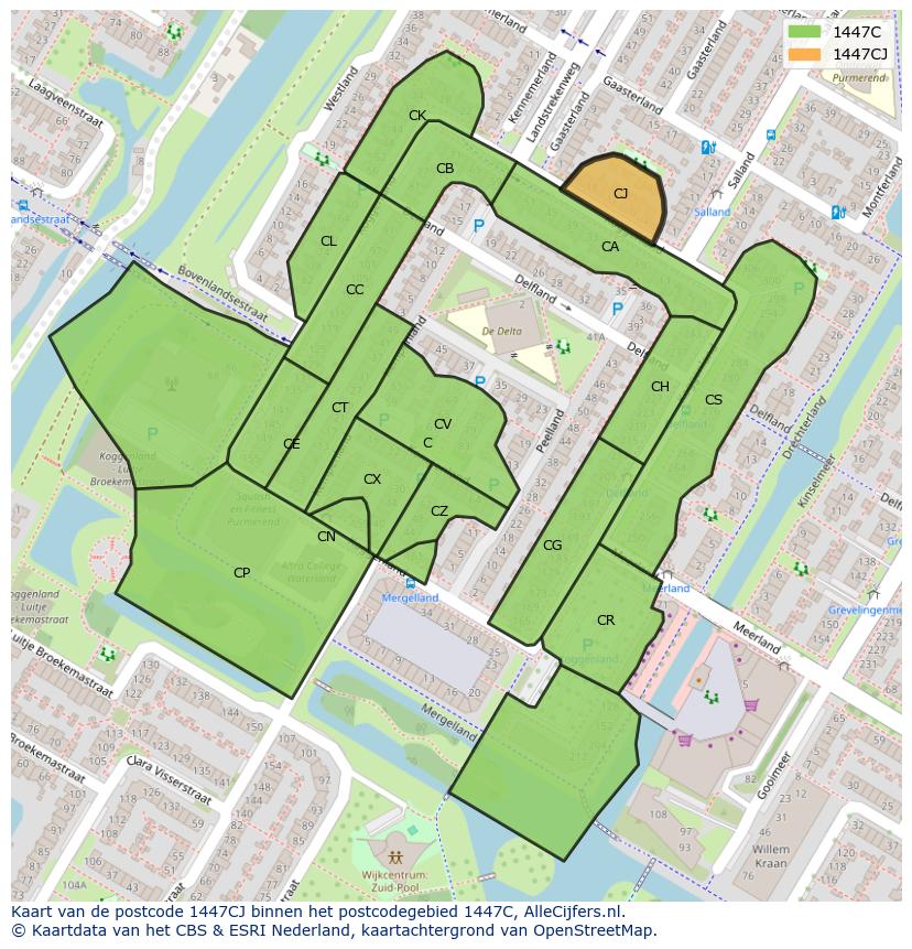 Afbeelding van het postcodegebied 1447 CJ op de kaart.