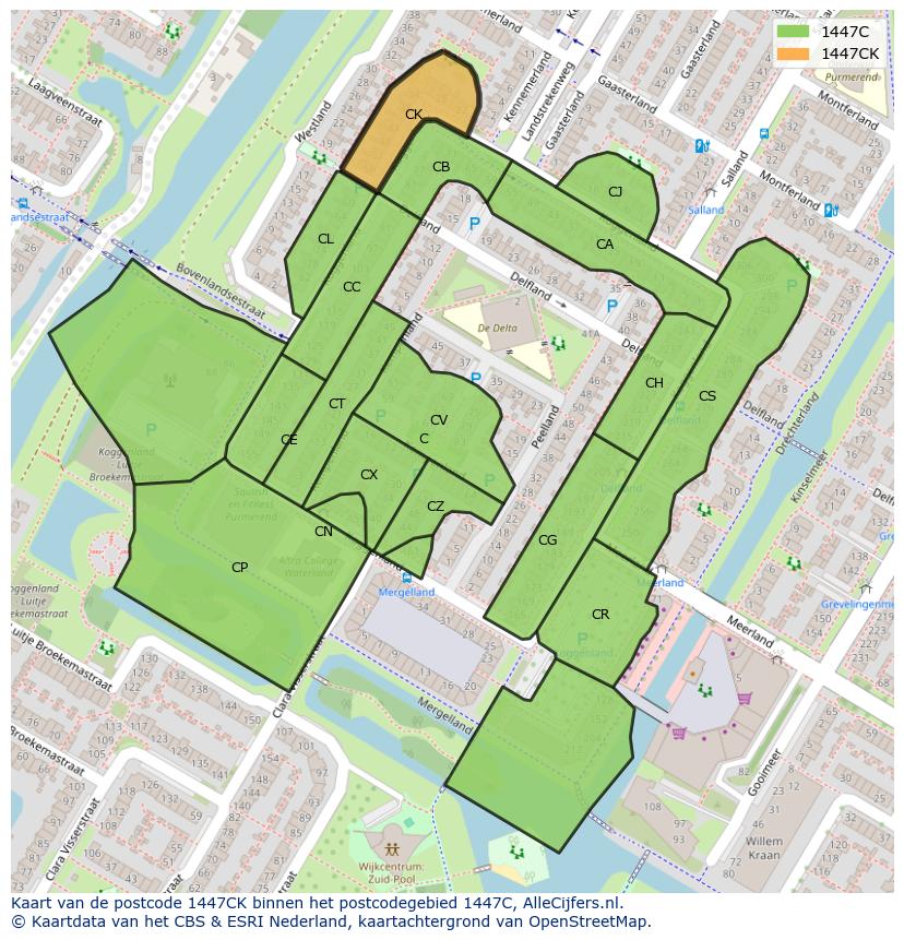 Afbeelding van het postcodegebied 1447 CK op de kaart.