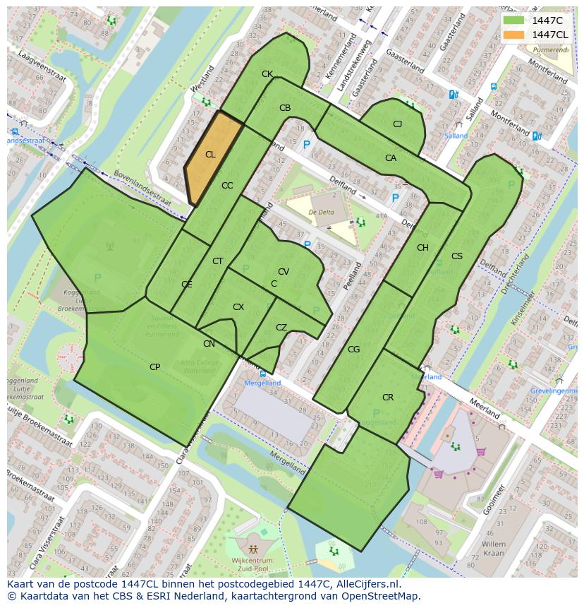 Afbeelding van het postcodegebied 1447 CL op de kaart.