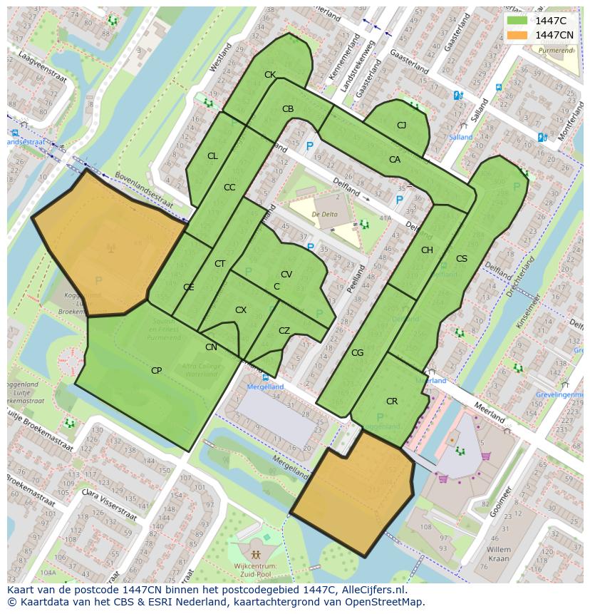 Afbeelding van het postcodegebied 1447 CN op de kaart.