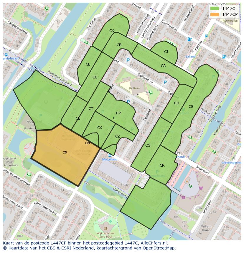 Afbeelding van het postcodegebied 1447 CP op de kaart.