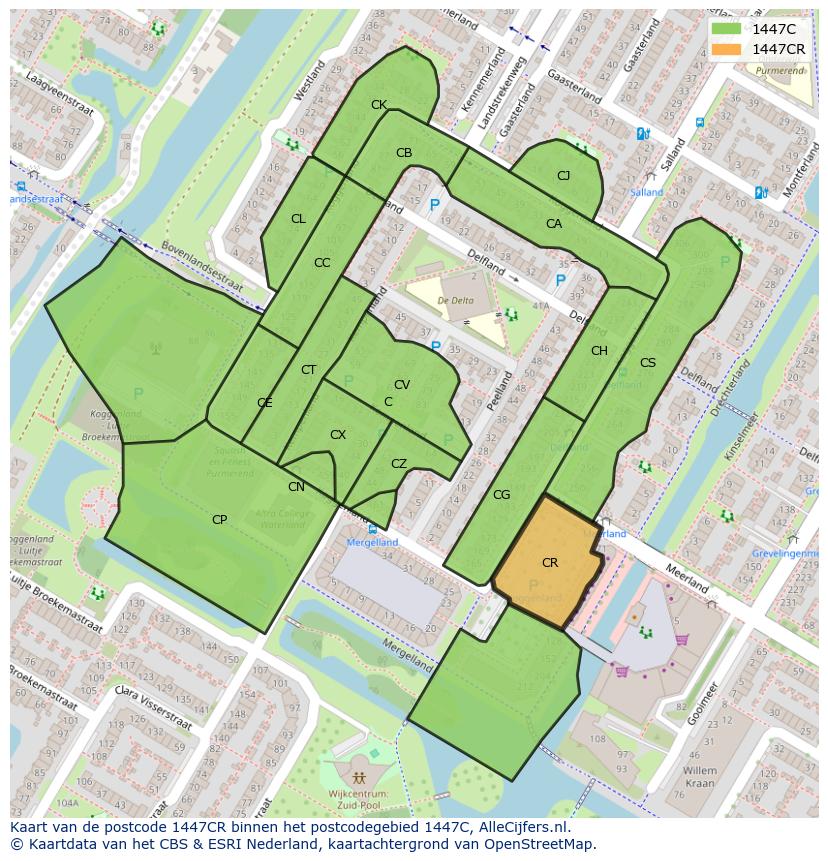 Afbeelding van het postcodegebied 1447 CR op de kaart.