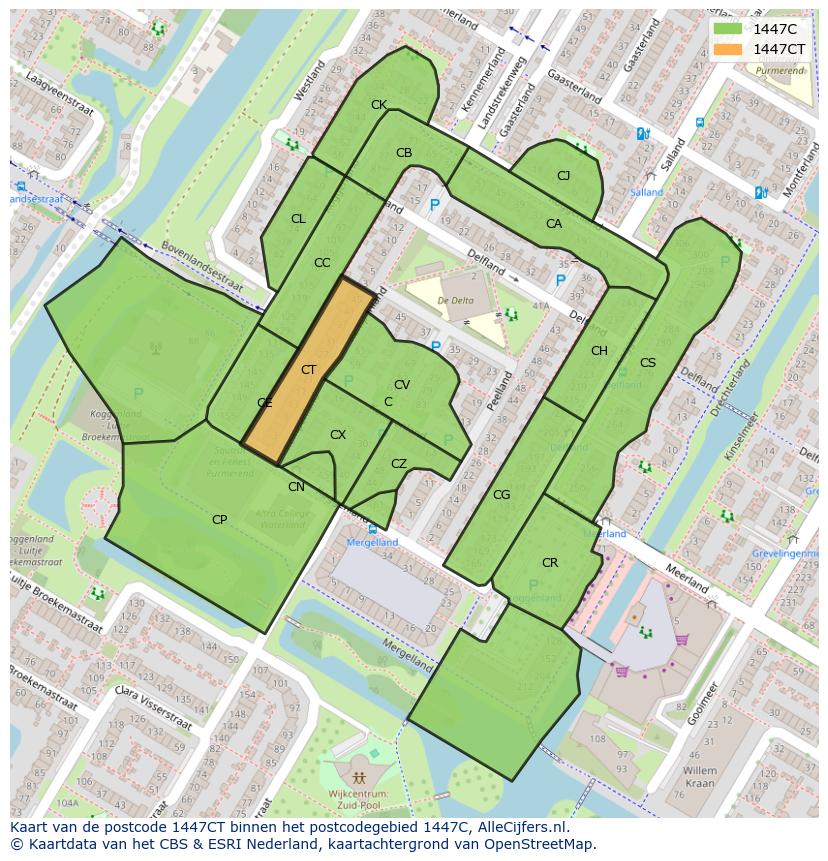Afbeelding van het postcodegebied 1447 CT op de kaart.
