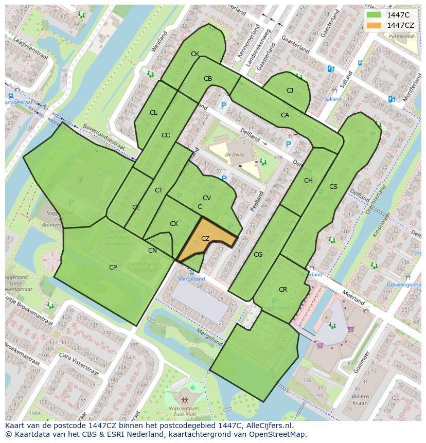 Afbeelding van het postcodegebied 1447 CZ op de kaart.