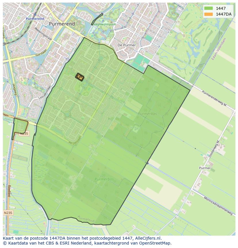 Afbeelding van het postcodegebied 1447 DA op de kaart.