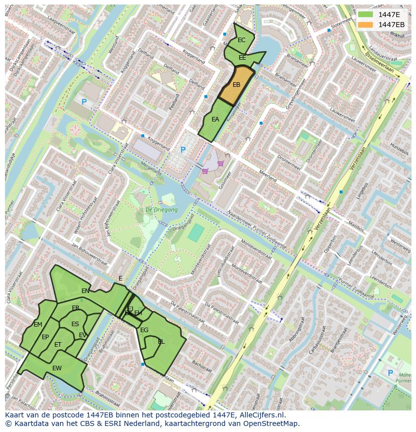 Afbeelding van het postcodegebied 1447 EB op de kaart.