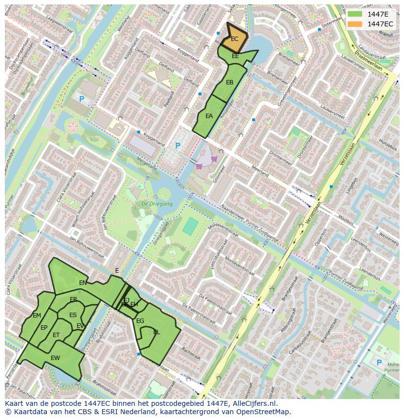 Afbeelding van het postcodegebied 1447 EC op de kaart.