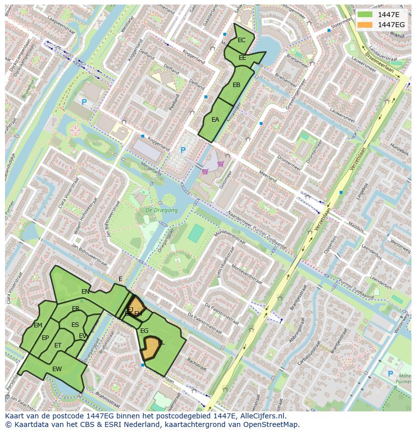 Afbeelding van het postcodegebied 1447 EG op de kaart.