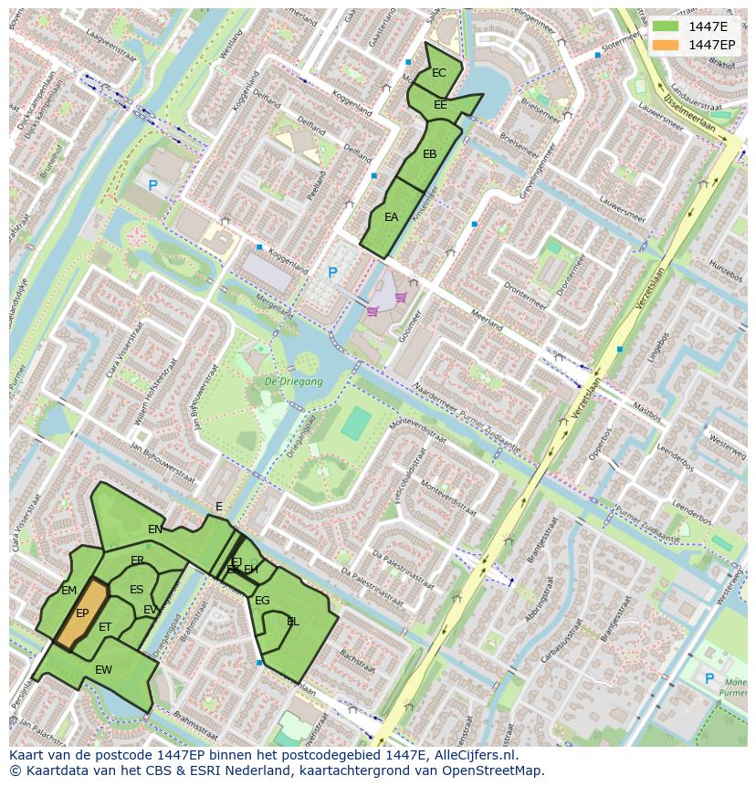 Afbeelding van het postcodegebied 1447 EP op de kaart.
