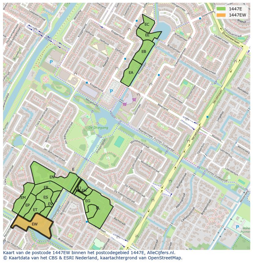 Afbeelding van het postcodegebied 1447 EW op de kaart.