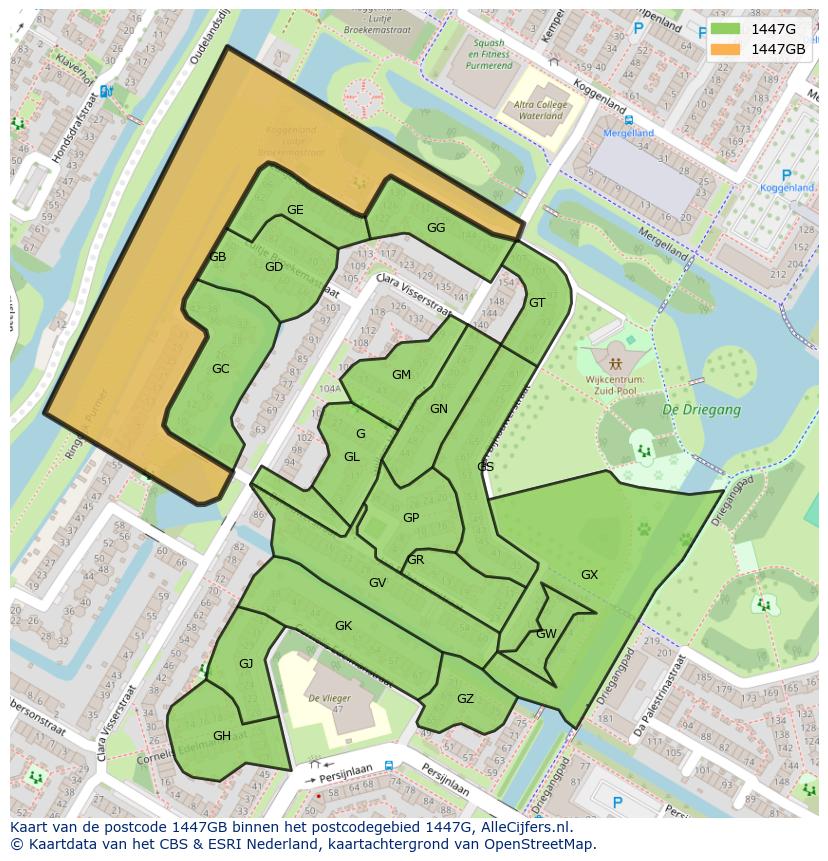 Afbeelding van het postcodegebied 1447 GB op de kaart.