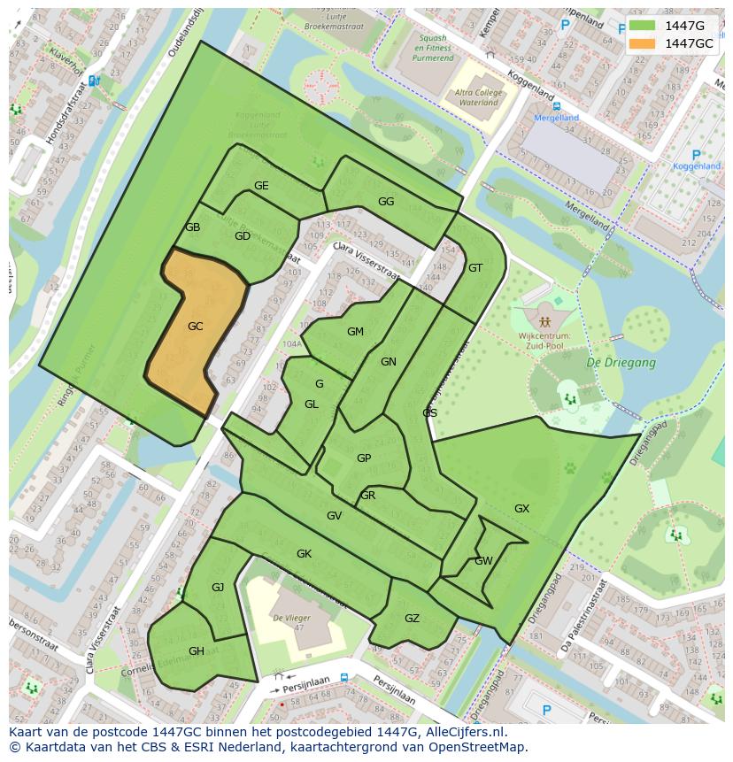 Afbeelding van het postcodegebied 1447 GC op de kaart.