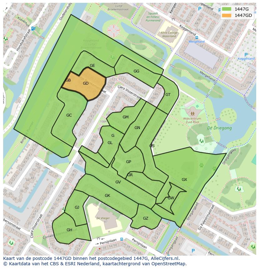 Afbeelding van het postcodegebied 1447 GD op de kaart.