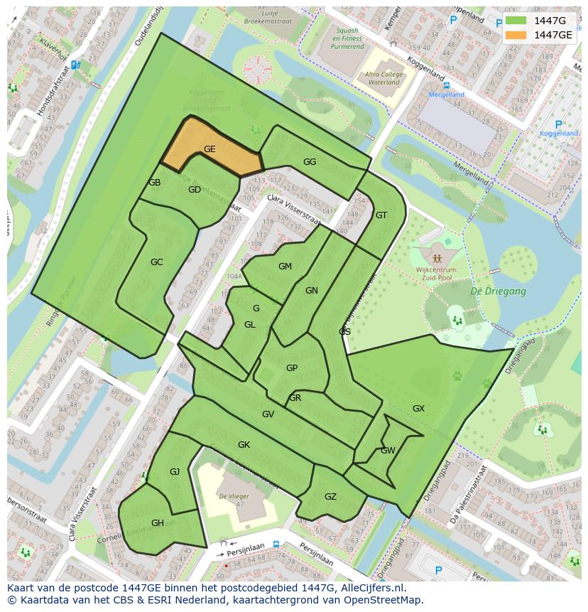 Afbeelding van het postcodegebied 1447 GE op de kaart.