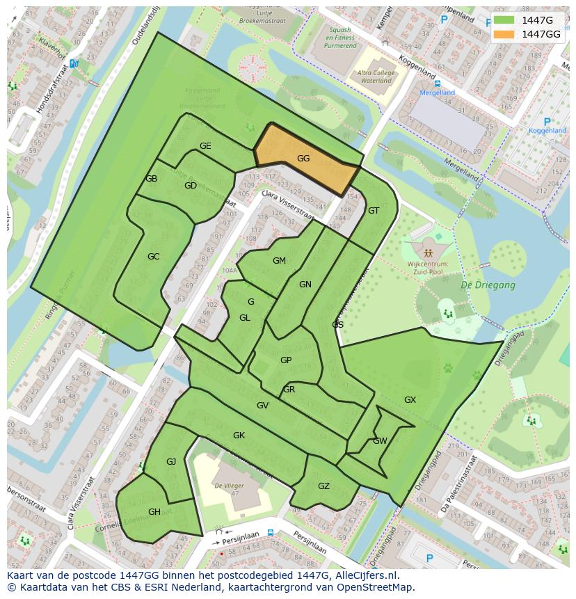 Afbeelding van het postcodegebied 1447 GG op de kaart.