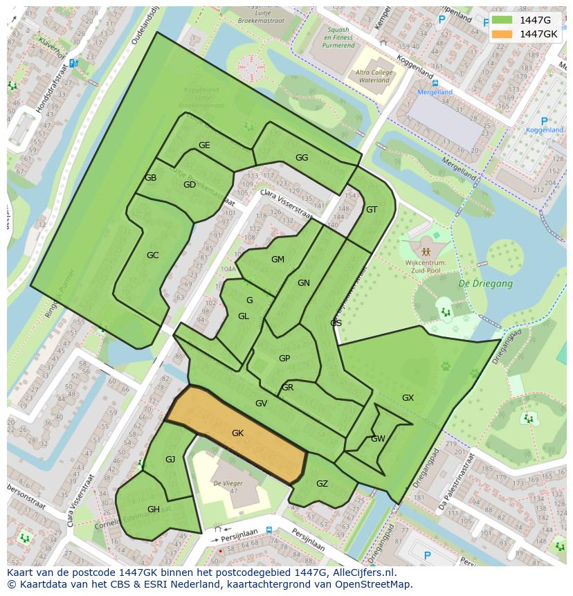 Afbeelding van het postcodegebied 1447 GK op de kaart.